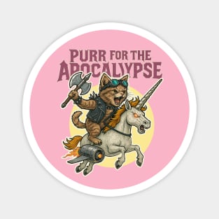 Purr for the Apocalypse – Cat Warrior Riding a Jet-Powered Unicorn Magnet